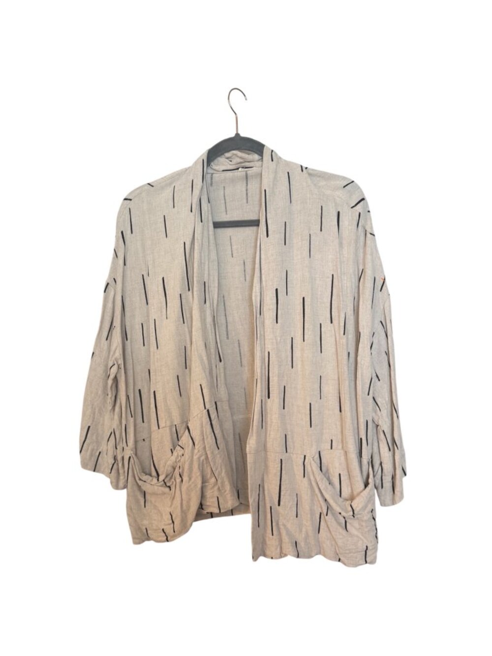 Grade & Gather Linen Blend Cardigan M/L Beige Black Open Front Boho Kimono